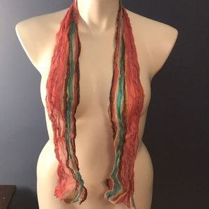 Pink brown turquoise 100% silk scarf